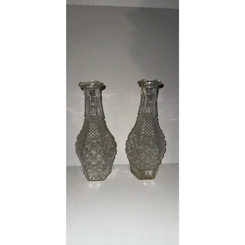 2 Vintage Anchor Hocking Wexford Pattern Glass Decanter NO STOPPERS